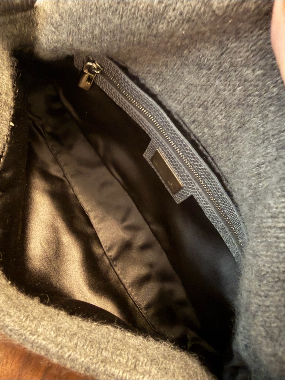 Fendi Gray Cashmere Wool Shoulder Bag with Snakeskin Leather and Silver Hardware - Picture 9 of 11
